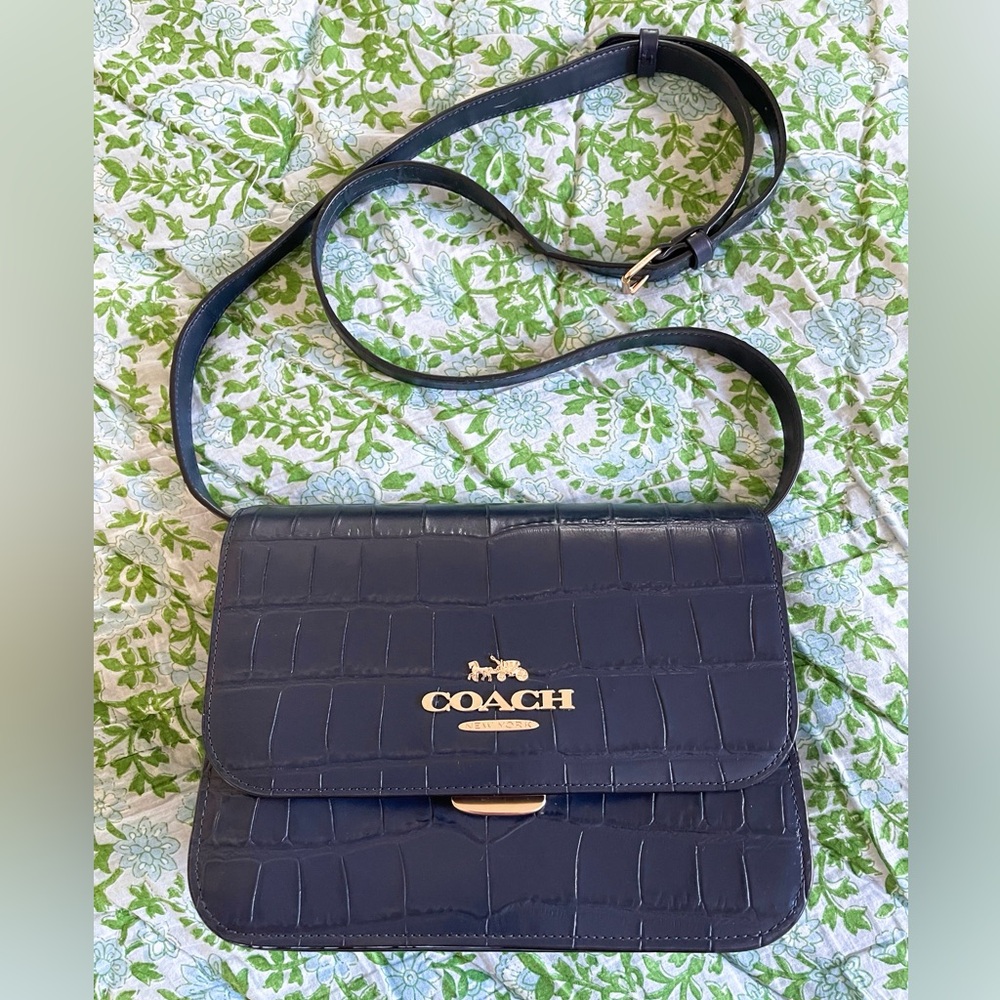 Coach navy croco leather cross body bag NWOT
